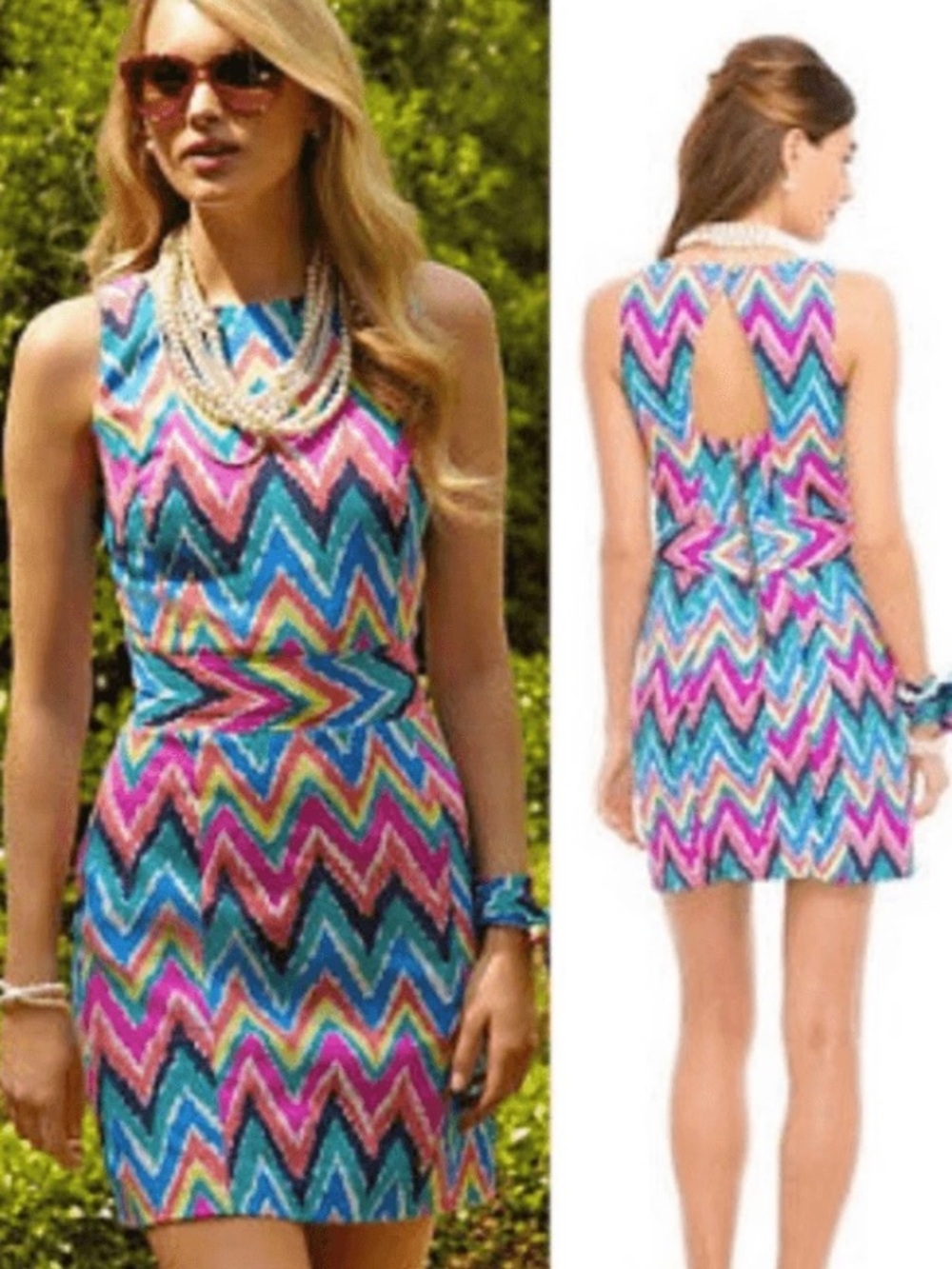 LILLY PULITZER KIRKLAND SHIFT DRESS 💚🩷🩵 MULTI HEARTS A FLUTTER CHEVRON PRINT